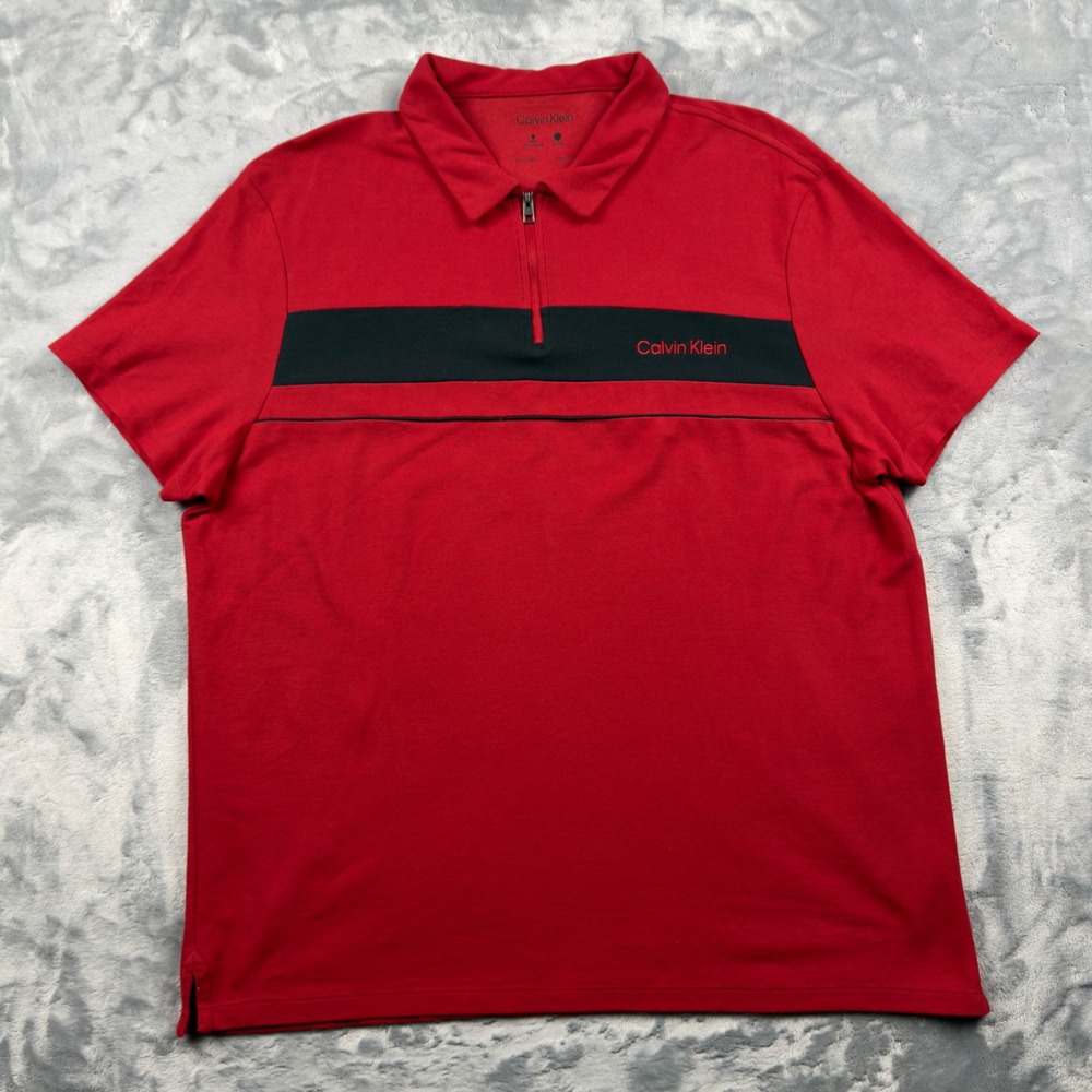 Calvin Klein Mens Red Black Stripe Quarter Zip Polo Shirt XL